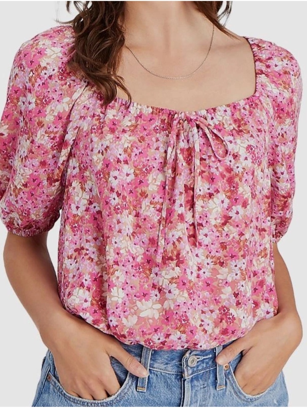 Sanctuary Pink Eleventh Hour Short Sleeve Floral  Print Blouse S